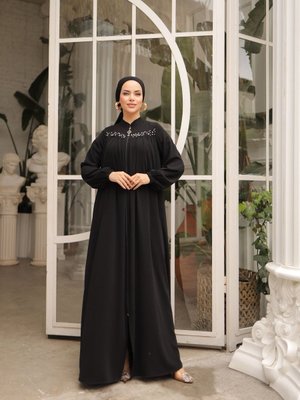 Siyah Ankanoor Robalı Boncuklu Ferace