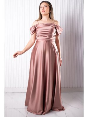 Askılı Saten Abiye Elbise Gül Kurusu Lila Askılı Saten Abiye Elbise Gül Kurusu Lila