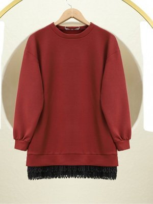 Bordo Etek Ucu Fistolu Bisiklet Yaka Tunik Bordo Etek Ucu Fistolu Bisiklet Yaka Tunik