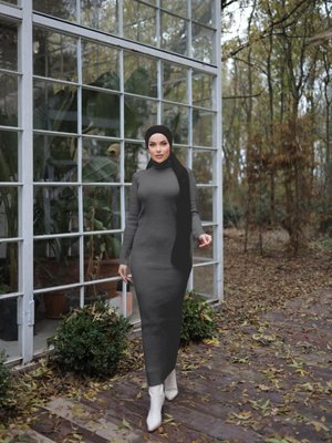 Füme Ankanoor Boğazlı Triko Elbise