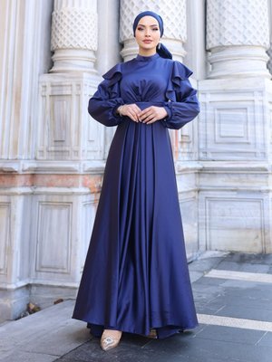 Lacivert Berrak Abiye Elbise