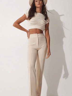 Bej İthal Krep Kumaş Palazzo Pantolon