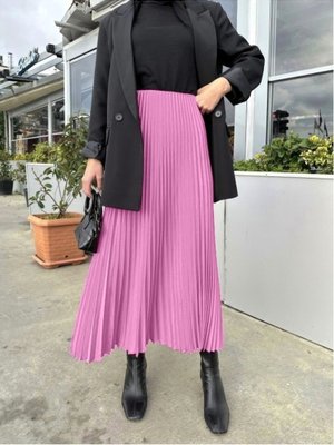 Pembe Pliseli Beli Lastikli Etek Pembe Pliseli Beli Lastikli Etek