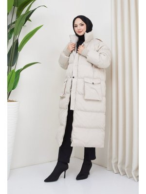 Taş Gizli Kapüşonlu Elyaf Dolum Şişme Kaban