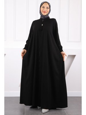 Siyah Kol Lastikli Fermuarlı Ferace Siyah Kol Lastikli Fermuarlı Ferace