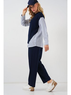 Lacivert Çizgili Dokuma İkili Takım Lacivert Çizgili Dokuma İkili Takım