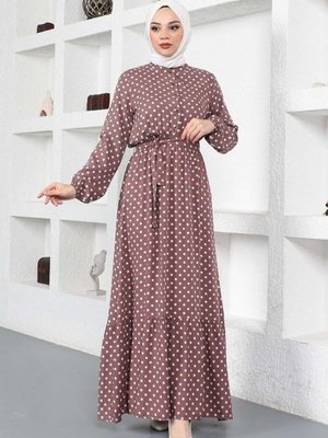 Pudra Puantiye Desenli Viskon Elbise