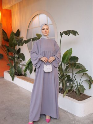 Gri Ankanoor Balon Kollu Oversize Standart Beden Elbise