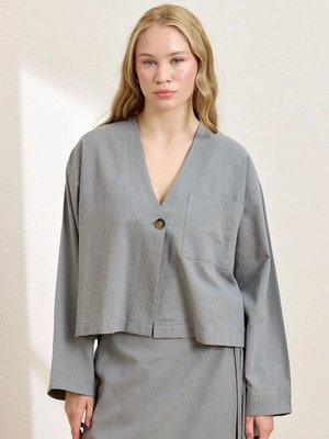 Organik Keten Tek Cepli Gri Karamel