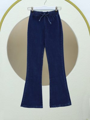 İndigo İspanyol Paça Bağcık Detaylı Kot Pantolon