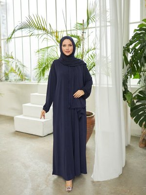 Lacivert Ankanoor Şallı Elbise