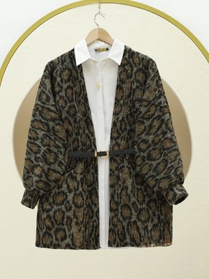 Taba Leopar Desenli Balon Kol Salaş Ceket