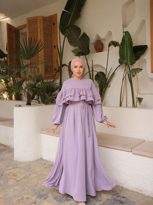 Lila Ankanoor Salaş Çift Fırfırlı Elbise