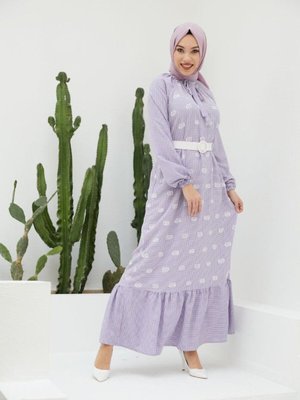 Mor Ankanoor Pötikare Reglan Kol Nakışlı Elbise Mor Ankanoor Pötikare Reglan Kol Nakışlı Elbise