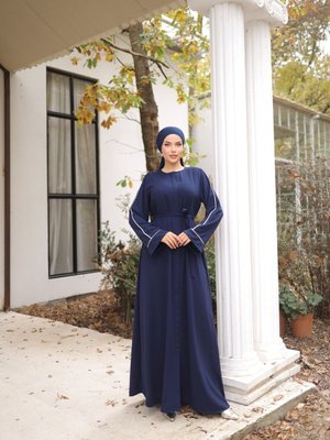 Lacivert Ankanoor Gizli Patlı Biyeli Abaya Kol Ferace