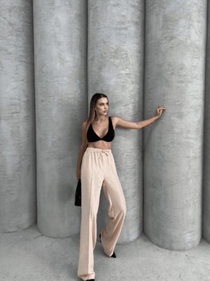 Bej Çımalı Keten Pantolon