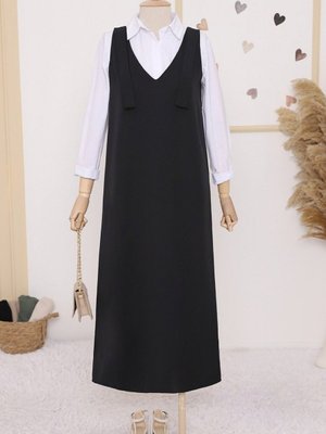 Siyah Omuzları Bağlamalı Uzun Jile