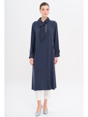 Lacivert Mendil Yaka Dar Detaylı Astarsız Modal Kap