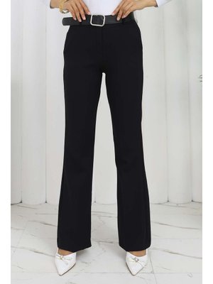 Siyah Kemerli İspanyol Paça Pantolon