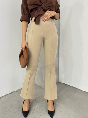 Bej Beli Lastikli Likralı İspanyol Pantolon