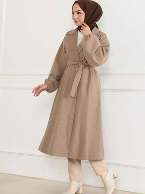 Vizon Kruvaze Yakalı Kaşe Kaban