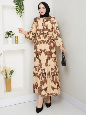 Krem Desenli Bürümcük Elbise
