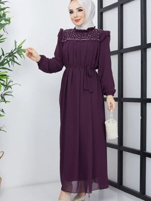 Mor İnci Detaylı Elbise Mor İnci Detaylı Elbise