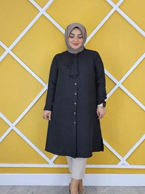 Siyah Volan Hakim Yaka Detaylı Gömlek