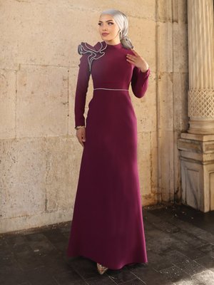 Mürdüm Gelincik Abiye Elbise