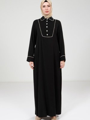 Siyah Nervür Detaylı Elbise