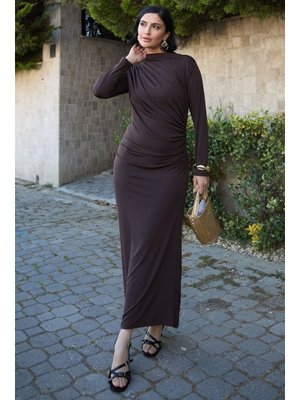 Büzgülü Sandy Acı Kahve Elbise Büzgülü Sandy Acı Kahve Elbise