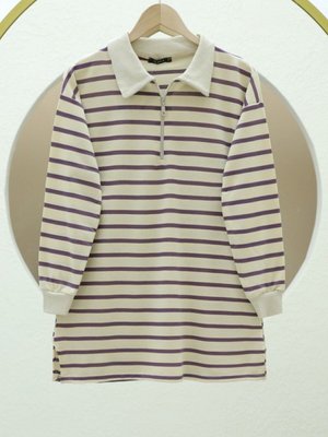 Mor Polo Yaka Çizgili Yırtmaçlı Tunik