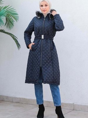 Lacivert Kapitone Şişme Mont