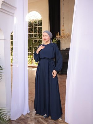 Lacivert Omzu Tünel Detaylı Elbise