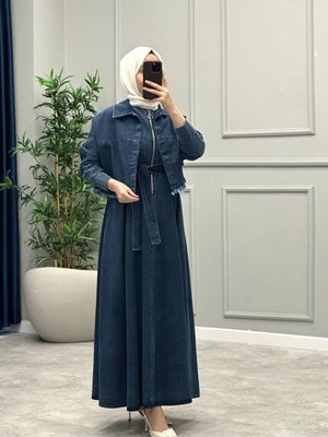 Lacivert Altı Püsküllü Ceketli Jıle Ceket Denim Kot İkili Takım