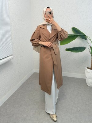 Taba Kolu Lastikli Kemerli Astarlı Trençkot