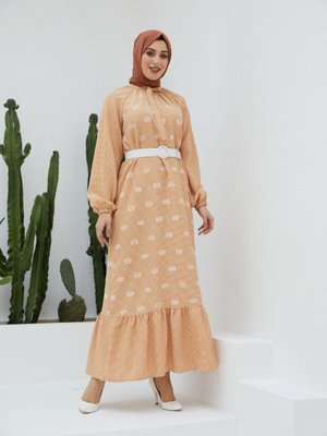 Turuncu Ankanoor Pötikare Reglan Kol Nakışlı Elbise Turuncu Ankanoor Pötikare Reglan Kol Nakışlı Elbise