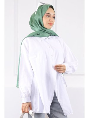 Beyaz Yandan Bağlamalı Modal Tunik