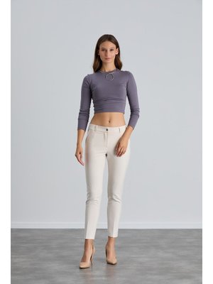 Bej Bilek Boy Dar Paça Kumaş Pantolon