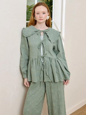 Çağla Fistolu Müslin Robalı Fiyonklu Bluz