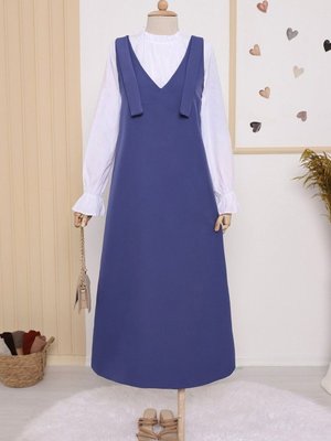 İndigo Omuzları Bağlamalı Uzun Jile