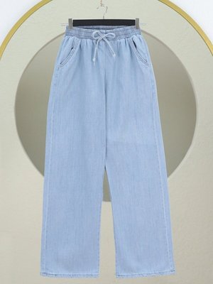 Bebe Mavi Beli Lastikli Cepli Bol Paça Kot Pantolon