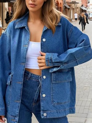 Mavi Oversize Kot Ceket Mavi Oversize Kot Ceket