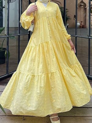 Sarı Parçalı Düğme Detaylı Elbise Sarı Parçalı Düğme Detaylı Elbise