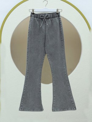 Açık Gri İspanyol Paça Bağcık Detaylı Kot Pantolon