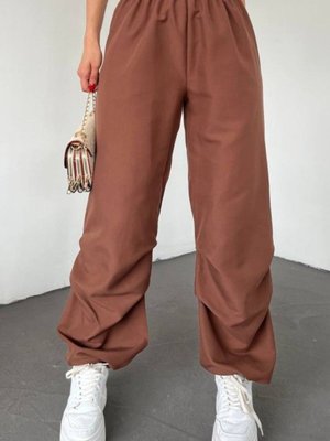 Kahve Beli Bantlı Paçası Lastikli Pantolon