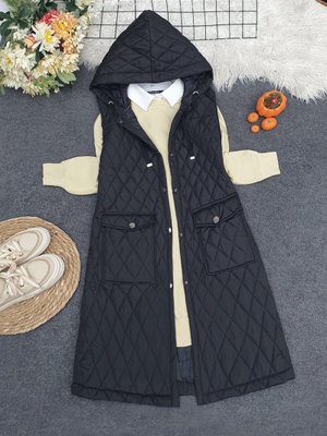 Siyah Kapaklı Cepli Kapitone Yelek