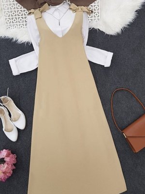 Bej Omuzları Bağlamalı Uzun Jile