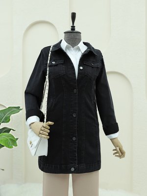 Siyah Cep Detaylı Random Yıkama Kot Ceket