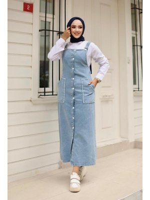 Askılı Cep Nakış Detaylı Salopet